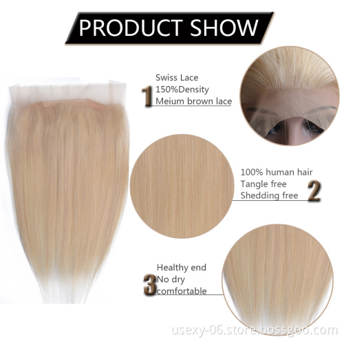 Wholesale Mink Brazilian Hair Closure 613 Virgin Hair Swiss Lace Closure Blonde Hair 360 Lace Frontal Closure